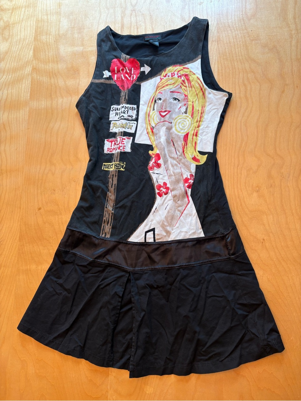 Custo Barcelona Black Sleeveless Mini Dress with Blonde Girl Graphic